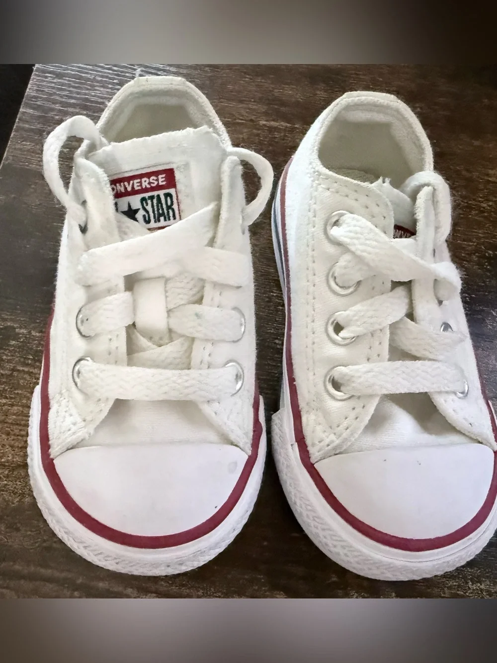 Converse Kids White Low-Top Sneakers with Red Stripe